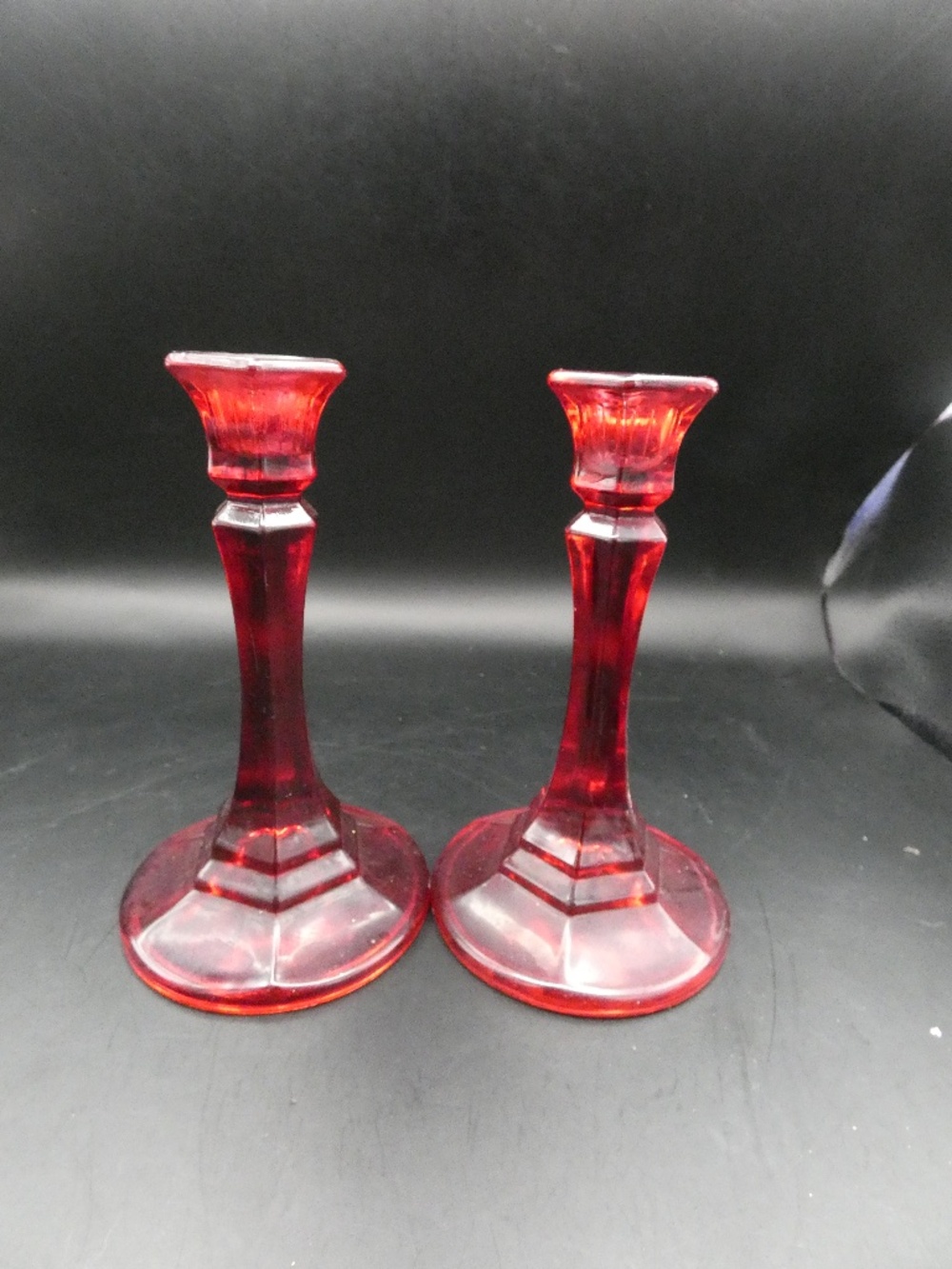 Vintage Red Glass Candlesticks